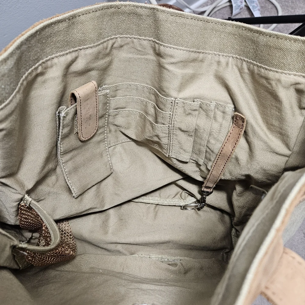 L.L. Bean Vintage Tan Beige Leather  Canvas Travel Tote Bag Classic Preppy Purse - Picture 11 of 13